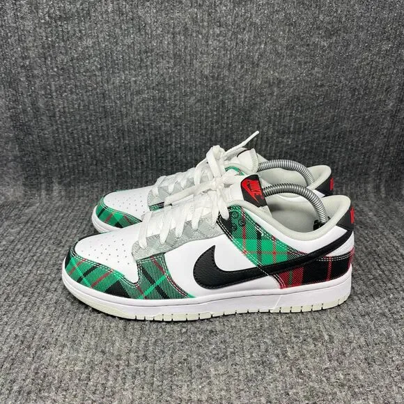 Nike Dunk Low Premium Tartan Plaid Christmas White Green Red Mens 9 DV0827-100